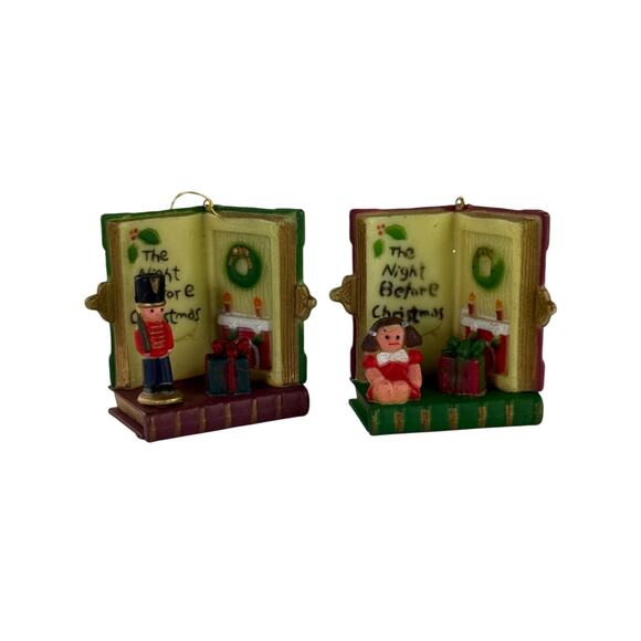 Vintage Book End Shaped Ornaments Set "The Night Before Christmas" Pair - Picture 2 of 10